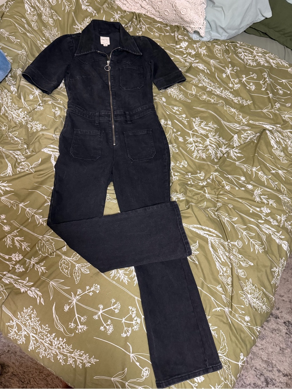 Seventy Black Zip-Front Denim Overalls